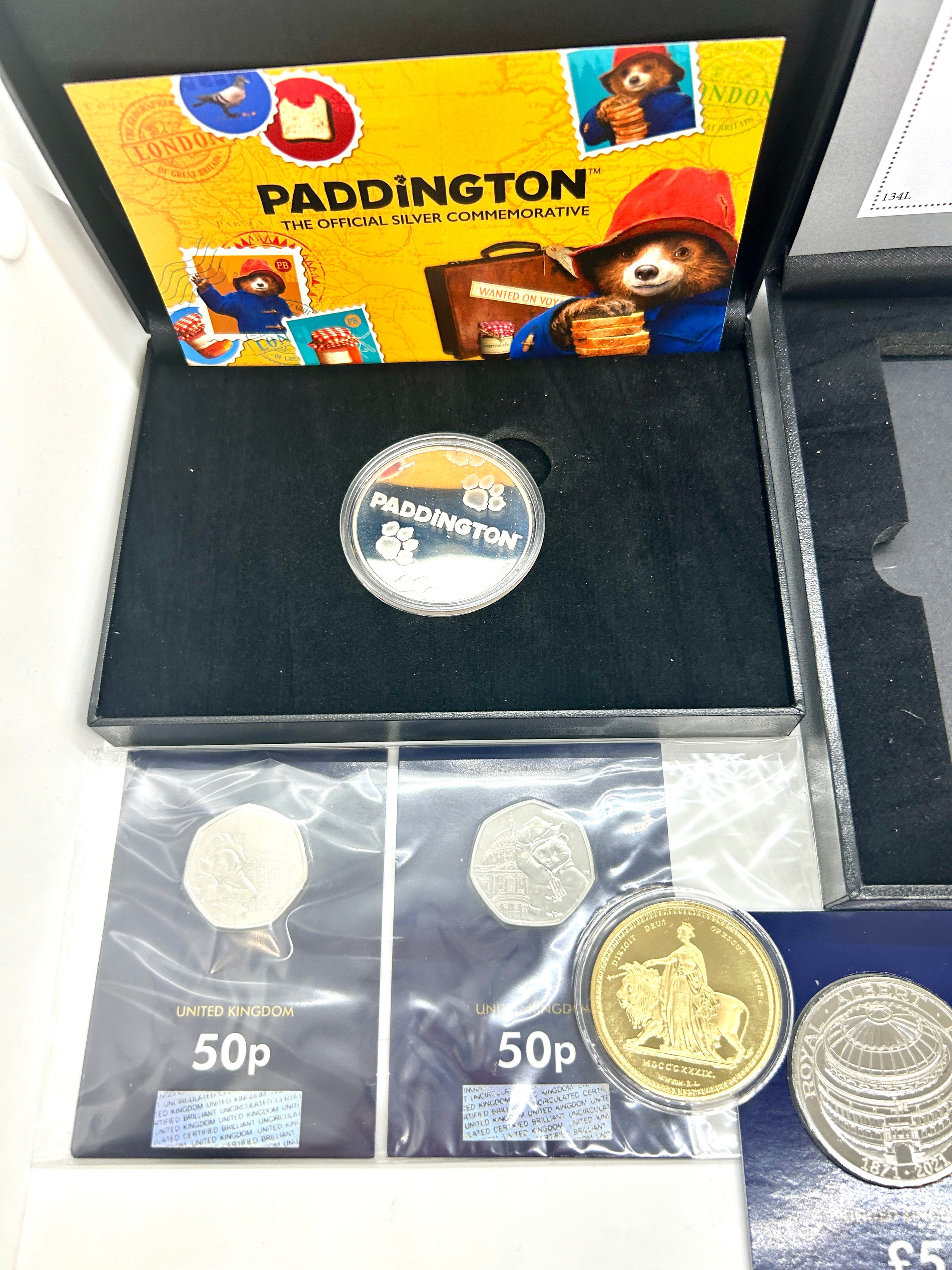 Selection of english and foreign coins to include a proof £5 coin proof 2021 50p piece Paddington - Image 3 of 5