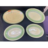 Clarice Cliff Bizarre ravel oval dish, trio of Clarice Cliff dishes