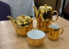 Royal Worcester gold tea pot, coffee pot, milk jug and sugar bowl