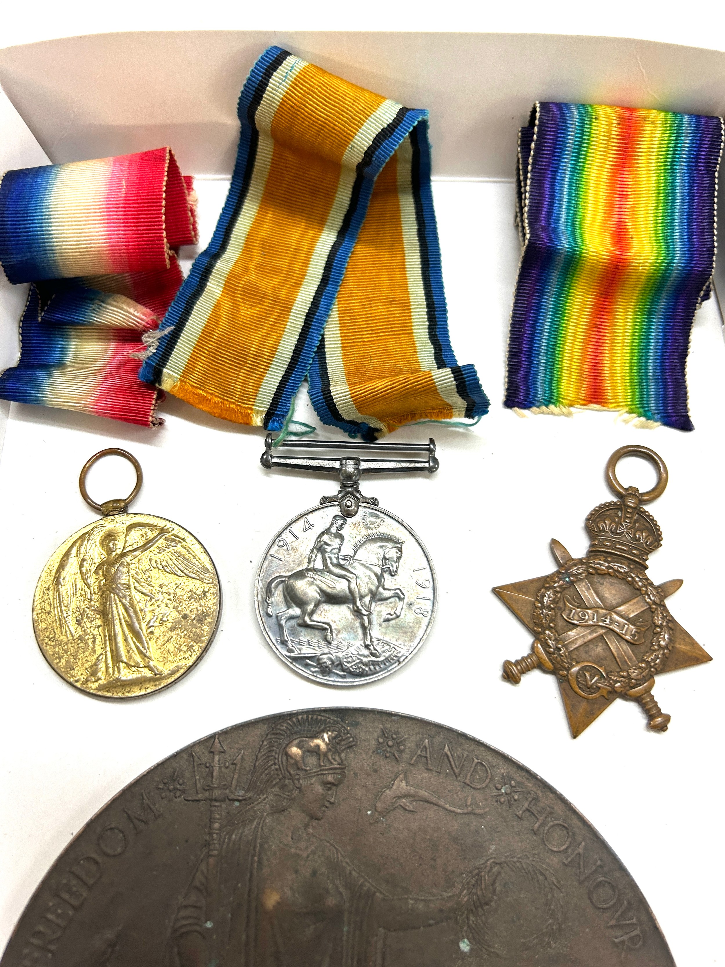 Set of WW1 military medals to 'PTECHOWEll WORC.R 22 391' with death plaque - Image 2 of 4