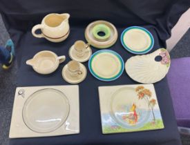 Art Deco Clarice Cliff bizarre jugs, plates and dishes