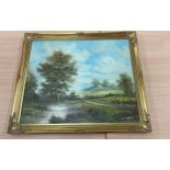 gilt framed oil on board signed measures approx 27 inches wide by 23 long