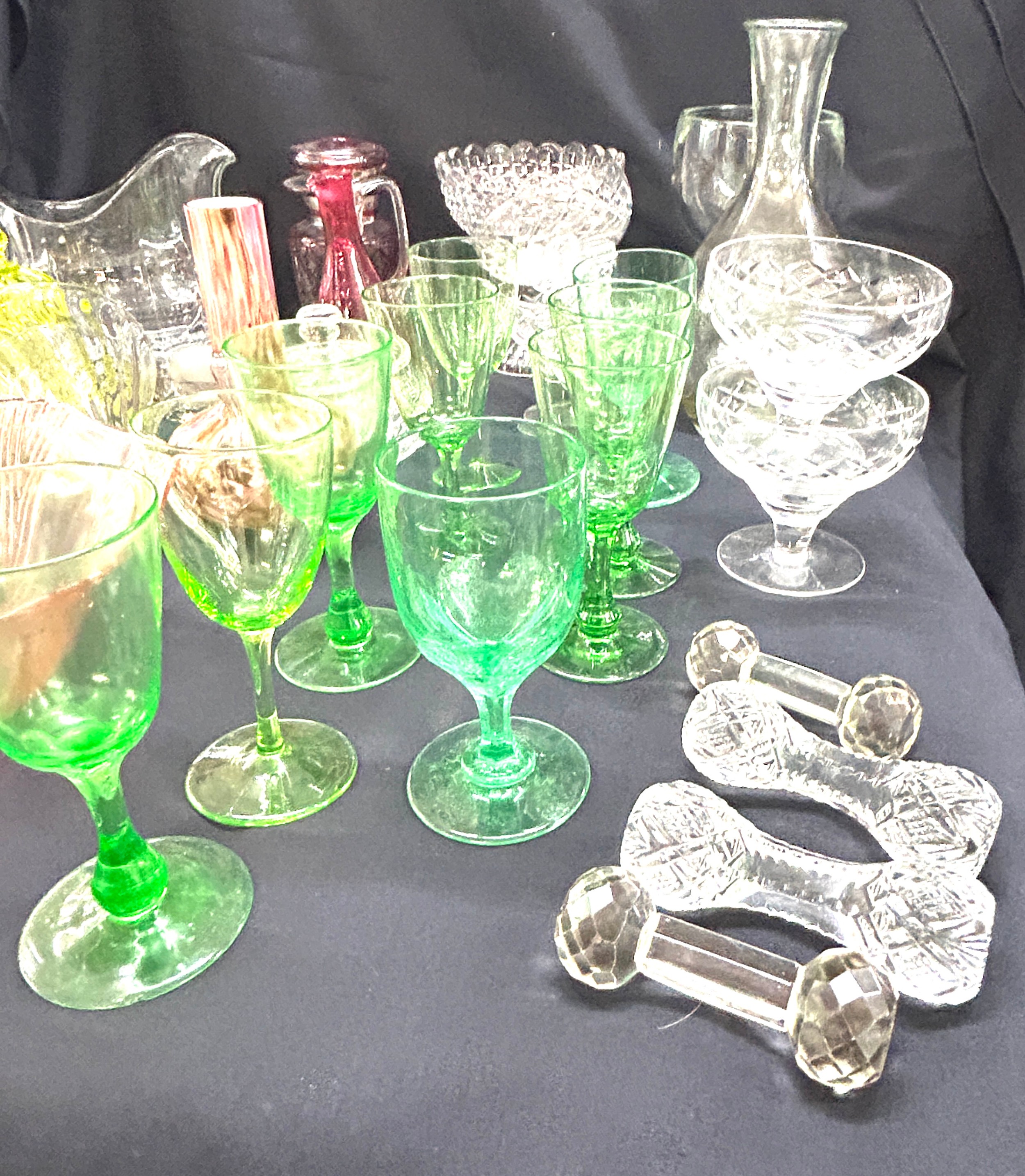 Quantity of glassware including some Uranium green wine glasses, large goblet, sundae dishes, - Image 2 of 3