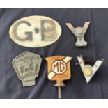 Selection of vintage car mascots / badges to include MG, GB, Devon vintage car club, VM