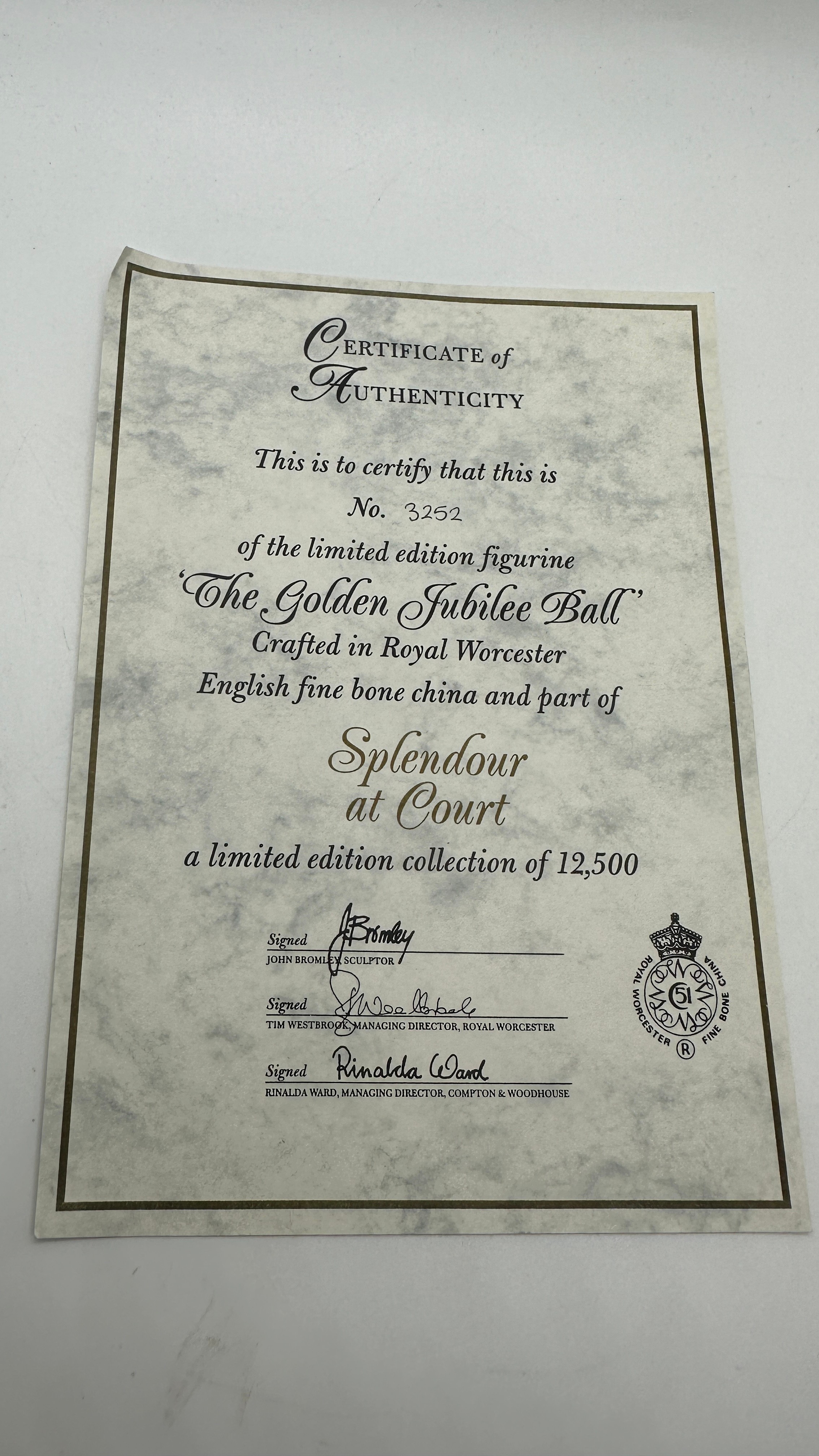 Royal Worcester Figurine The Golden Jubilee Ball Limited edition Splendour at Court with COA - Image 4 of 4