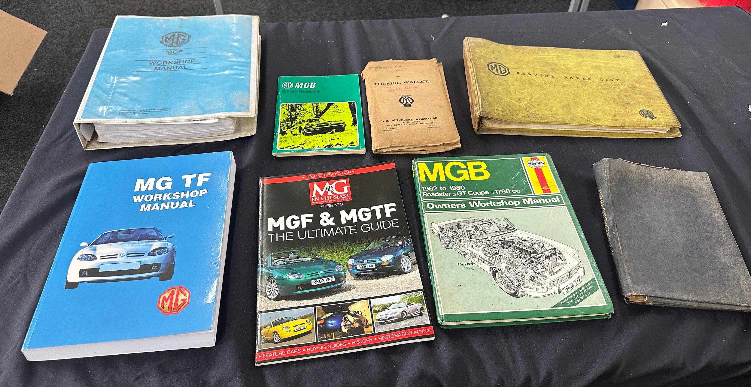 2 MG workshop manuals, MG drivers manual, Service parts list etc