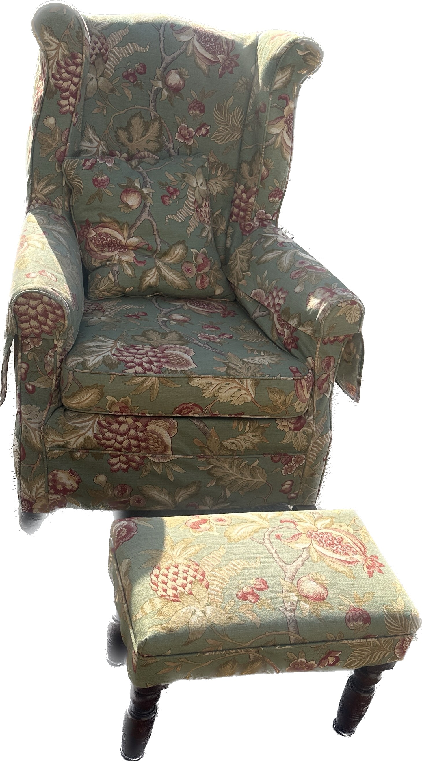 Antique reupholstered fire side chair and foot stool - Image 2 of 3