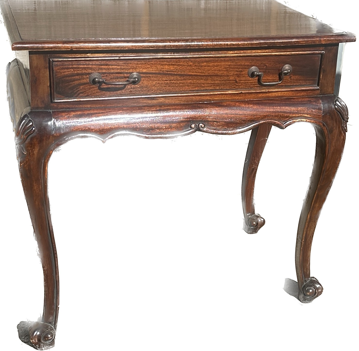 Mahogany one drawer hall table on Queen Anne legs measures approx 29 inches tall by 29 wide and 17.5