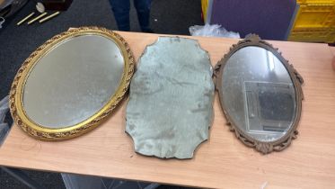 Three vintage mirrors largest measures 27 inches by 21 inches
