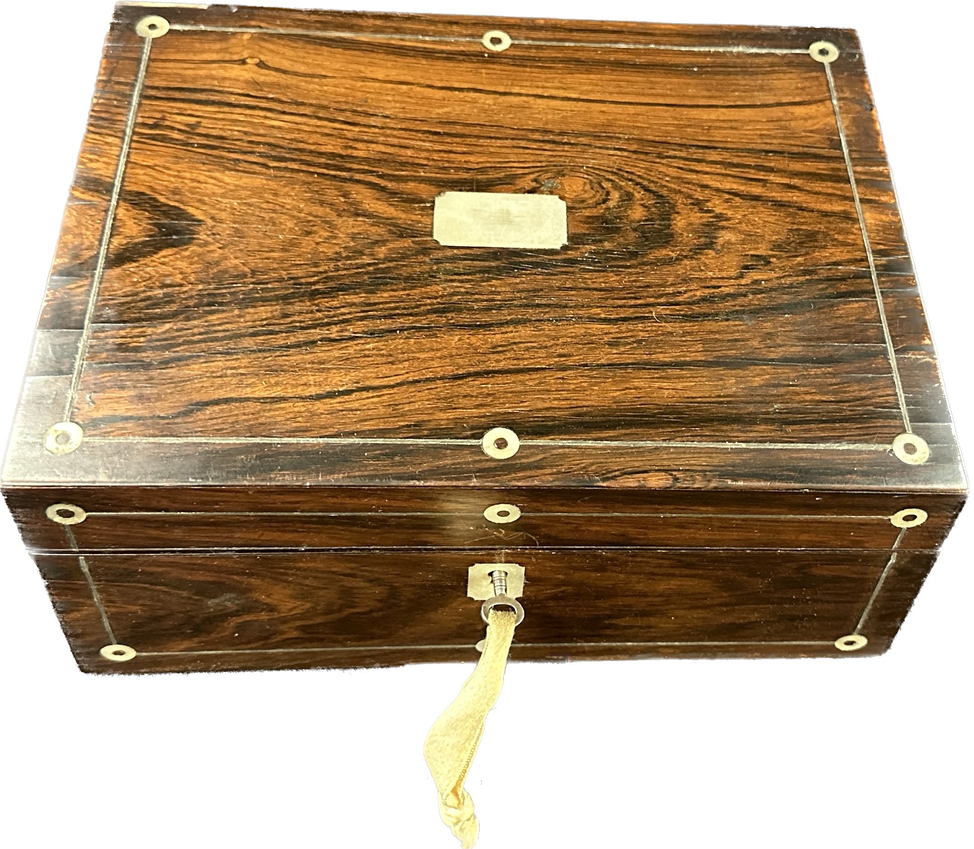 Mother of pearl inlaid Rosewood small sewing box with key, approximate measurements: Width 10 - Image 2 of 4