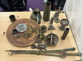 Selection of brass to includes shell, candle sticks etc