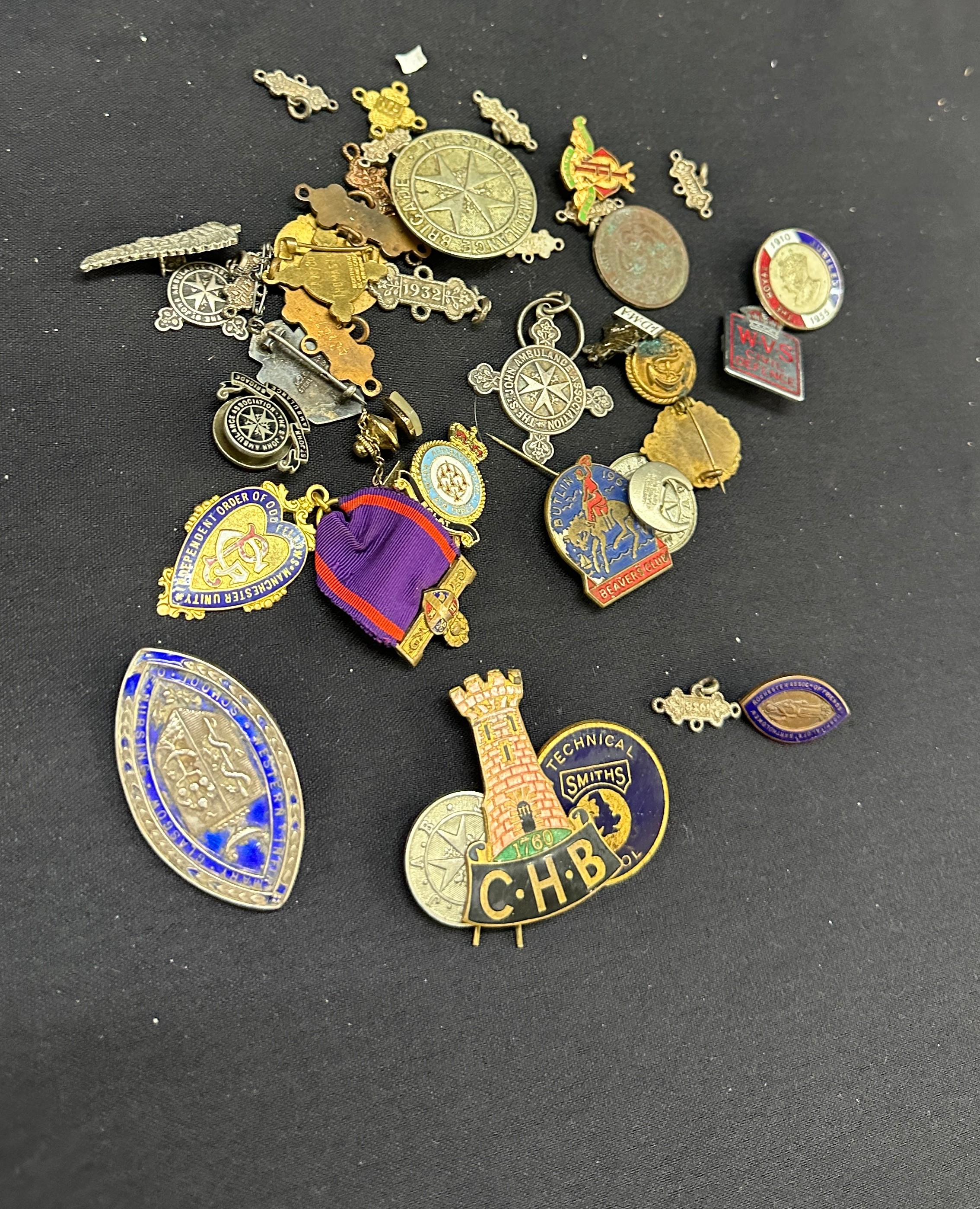 Vintage badges / medals, some silver