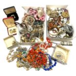 Two trays of vintage and later costume jewellery