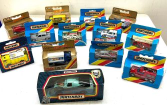 Selection of boxed Matchbox cars includes Volvo, Jaguar, Fiat etc