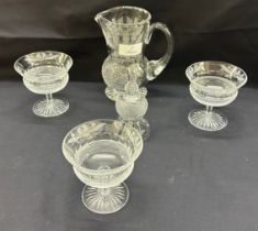 Edinburgh crystal glass ' Thistle' jug, bell and peach melba dishes