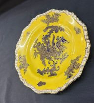Antique Masons Chinese dragon yellow dinner plate