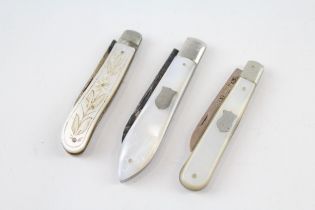 3 x .925 sterling mop fruit knives