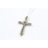 9ct gold emerald & diamond cross pendant & chain (1.7g)