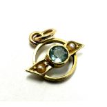 15ct gold small aquamarine & seed-pearl pendant weight .8 g