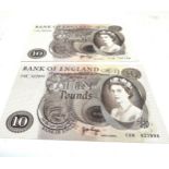 2 bank of england £10 ten pound bank notes j.b.page look in unused condition