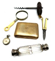 selection of antique /vintage items includes cork screw folding scissors rolled gold cigarette