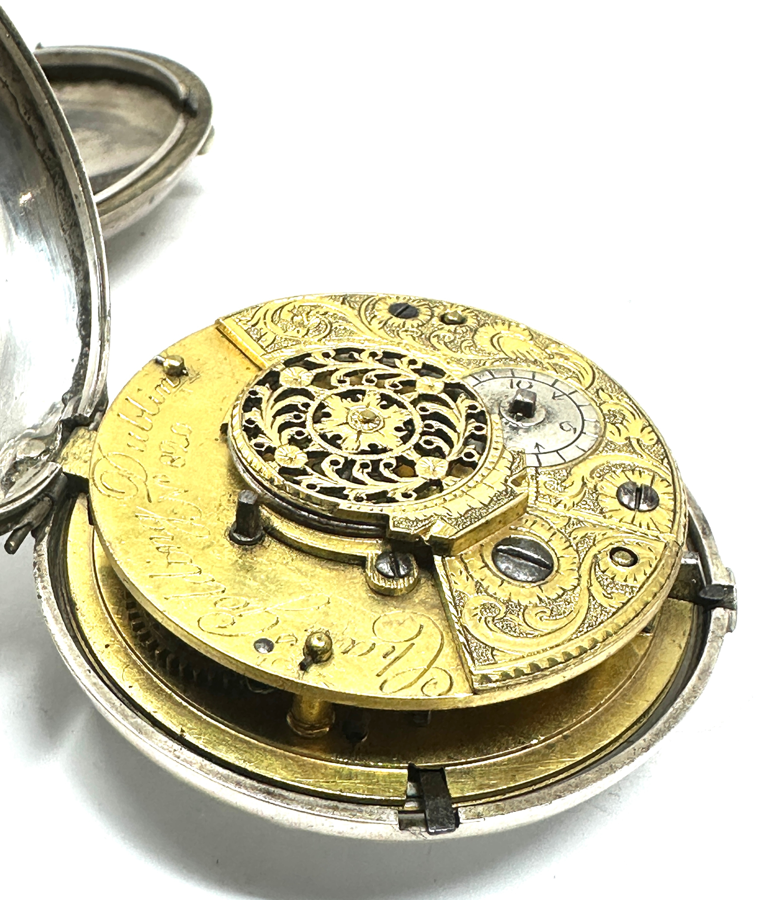 Antique georgian silver verge fusee pair case pocket watch chas golding dublin movement the watch is - Image 5 of 6