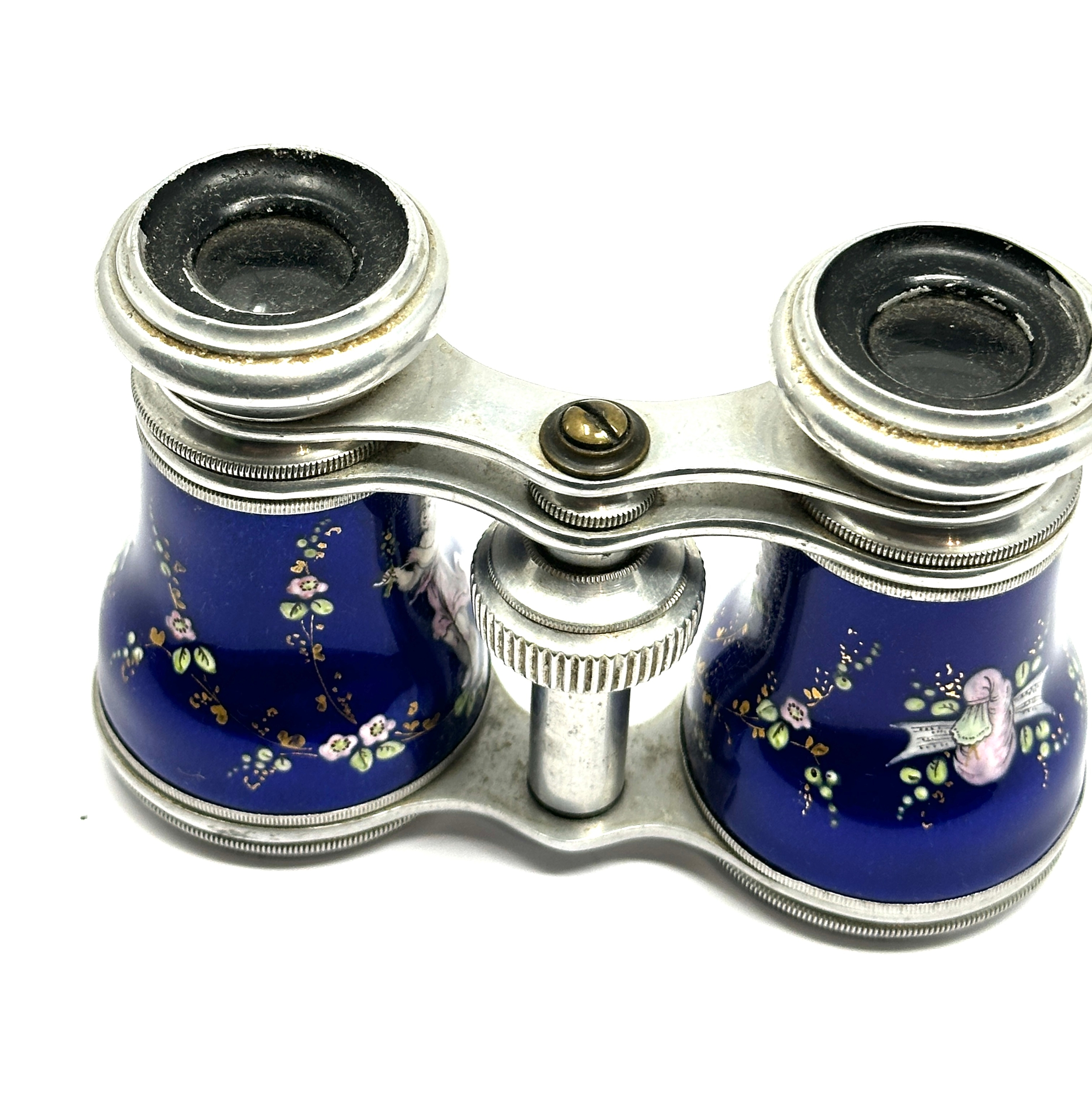 antique Vintage french enamel opera glasses in bag - Image 6 of 7