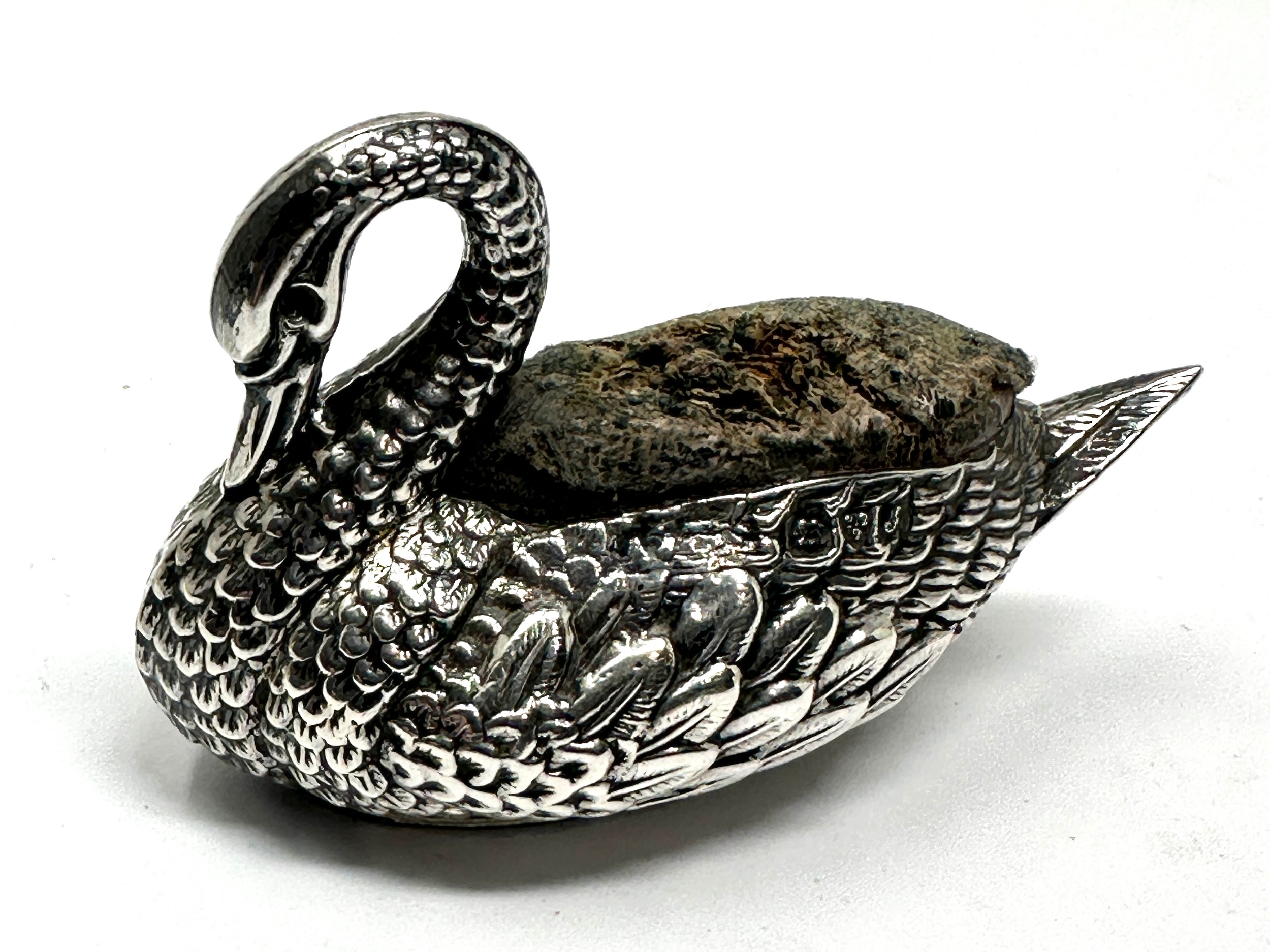 Antique swan pin cushion chester silver hallmarks