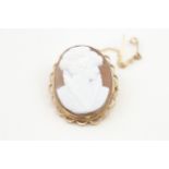 9ct gold vintage carved shell cameo brooch (6.8g)