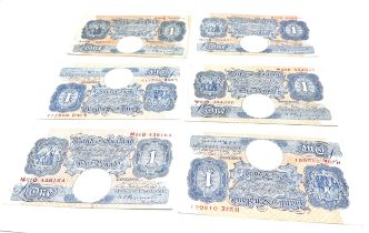 6 old £5 pound notes K.O Peppiatt used condition