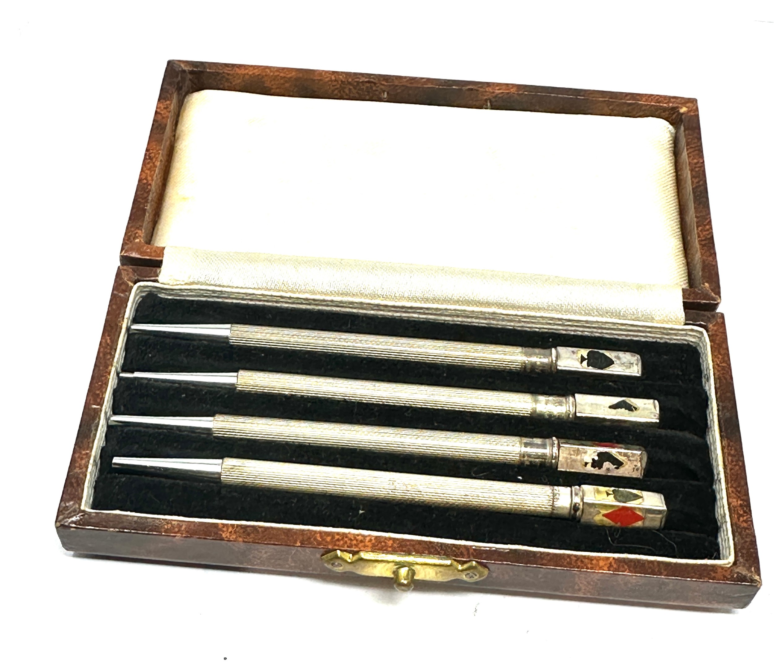 4 x .925 sterling silver cribbage pencils w/ enamel cased