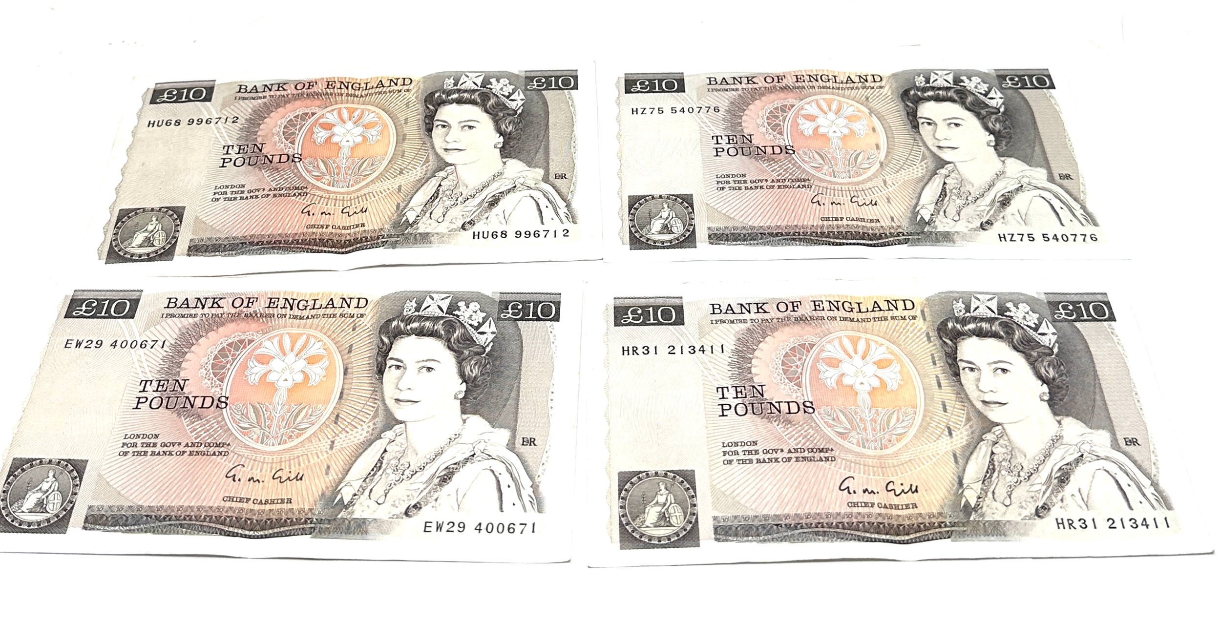 4 old £10 notes G.M Gill