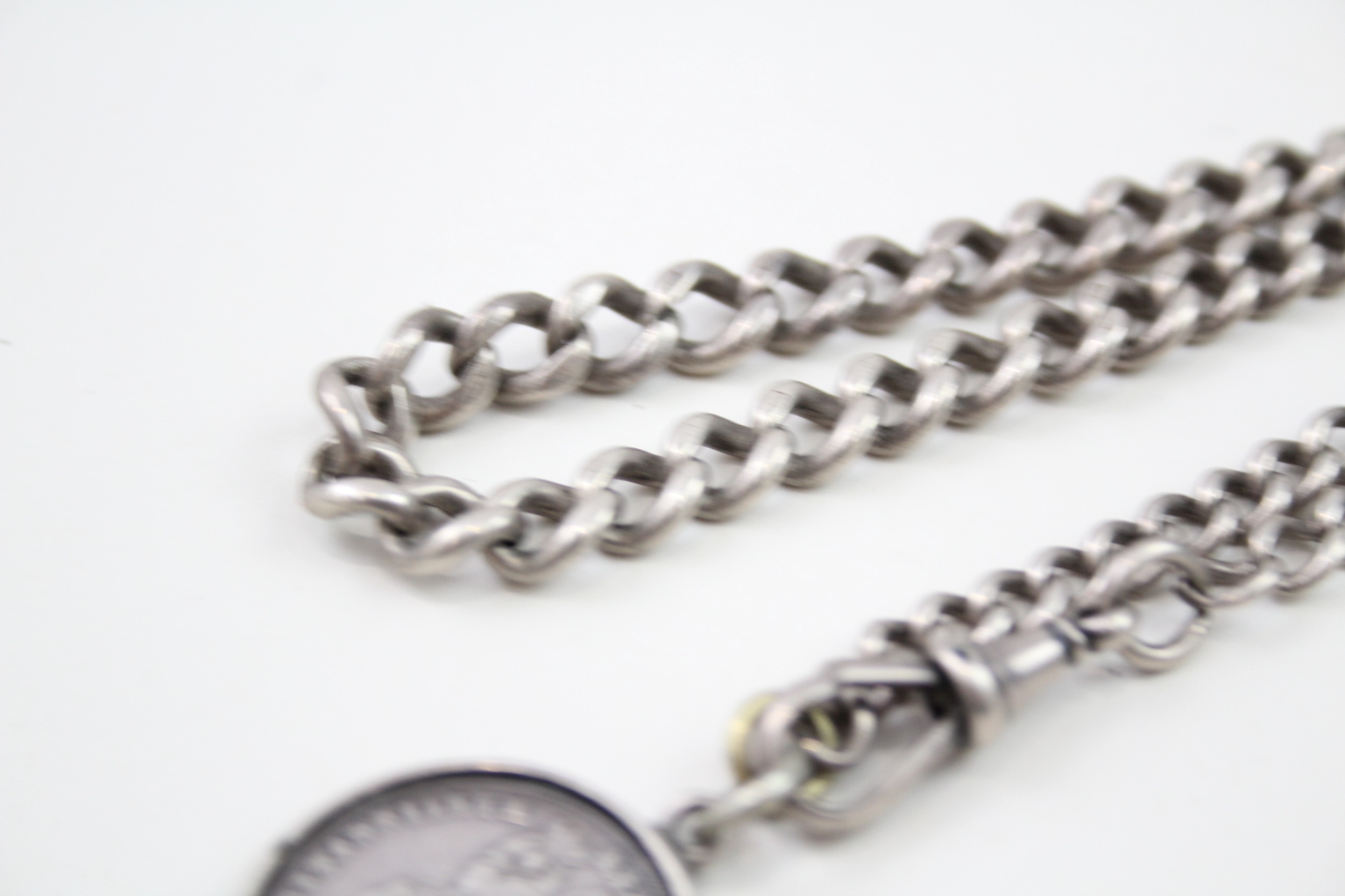 Silver antique watch chain with coin fob (40g) - Image 3 of 6