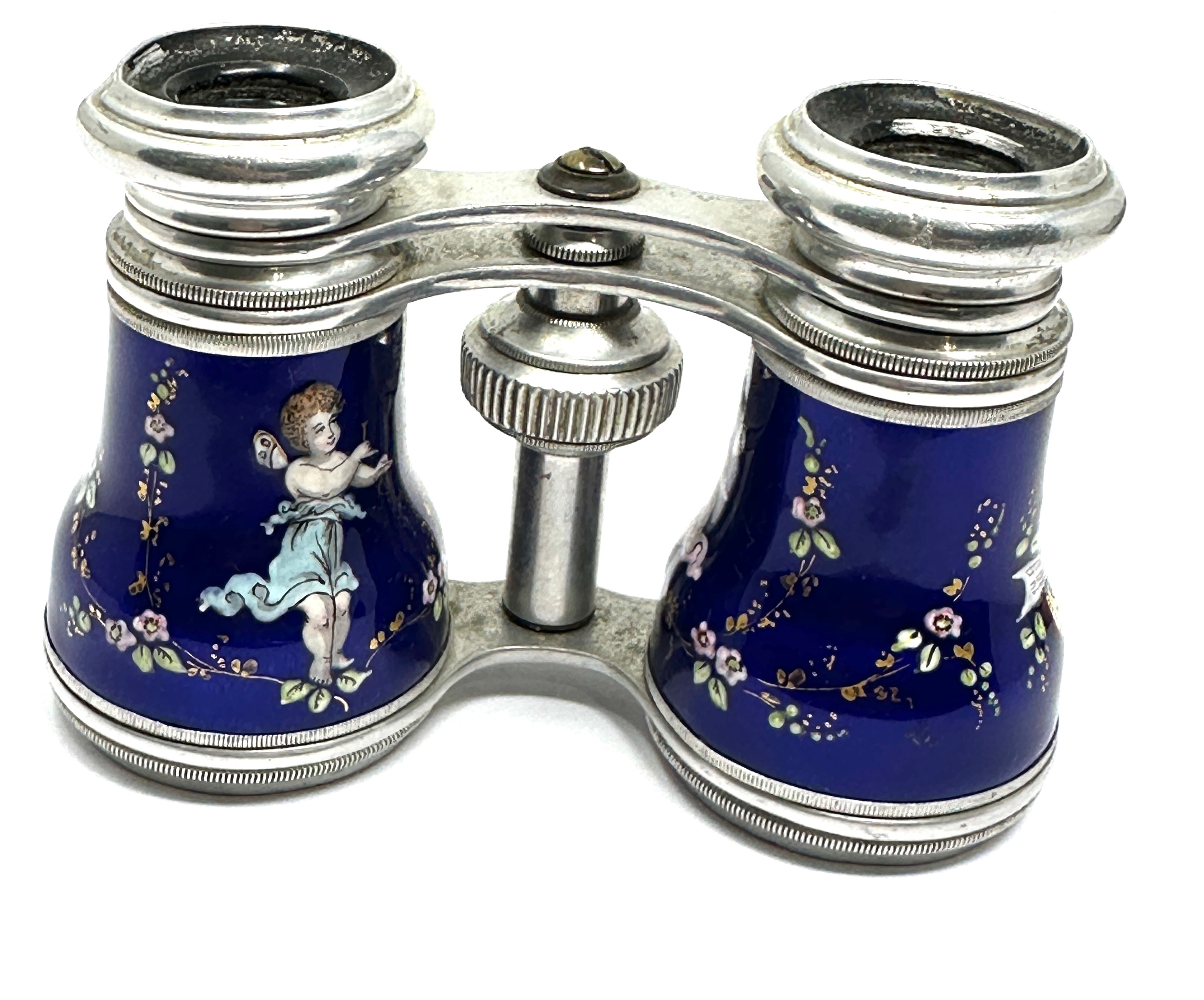 antique Vintage french enamel opera glasses in bag - Image 2 of 7