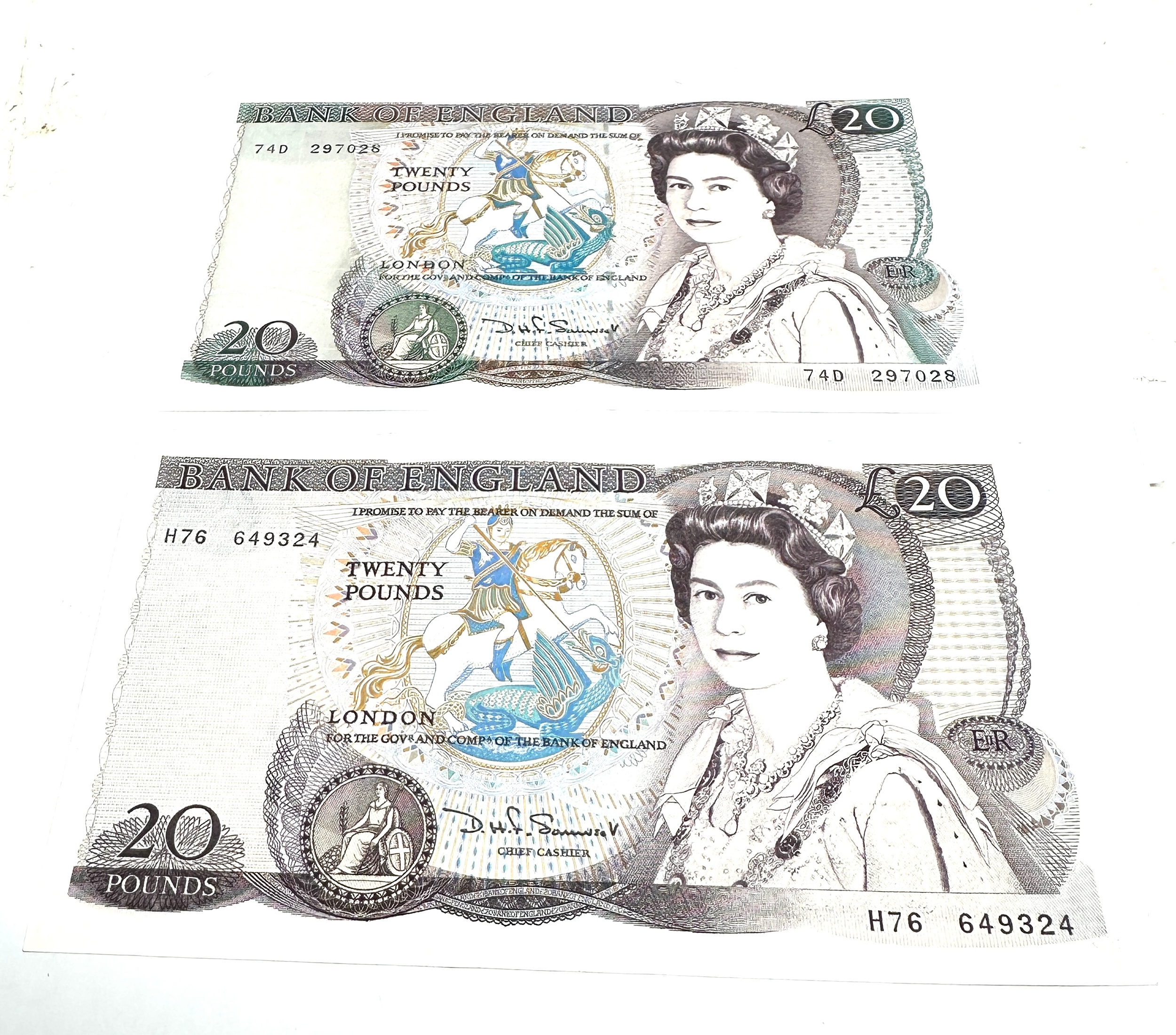 2 x Bank of England Old Twenty £20 Pound Notes look in unused condition