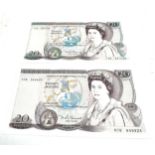 2 x Bank of England Old Twenty £20 Pound Notes look in unused condition