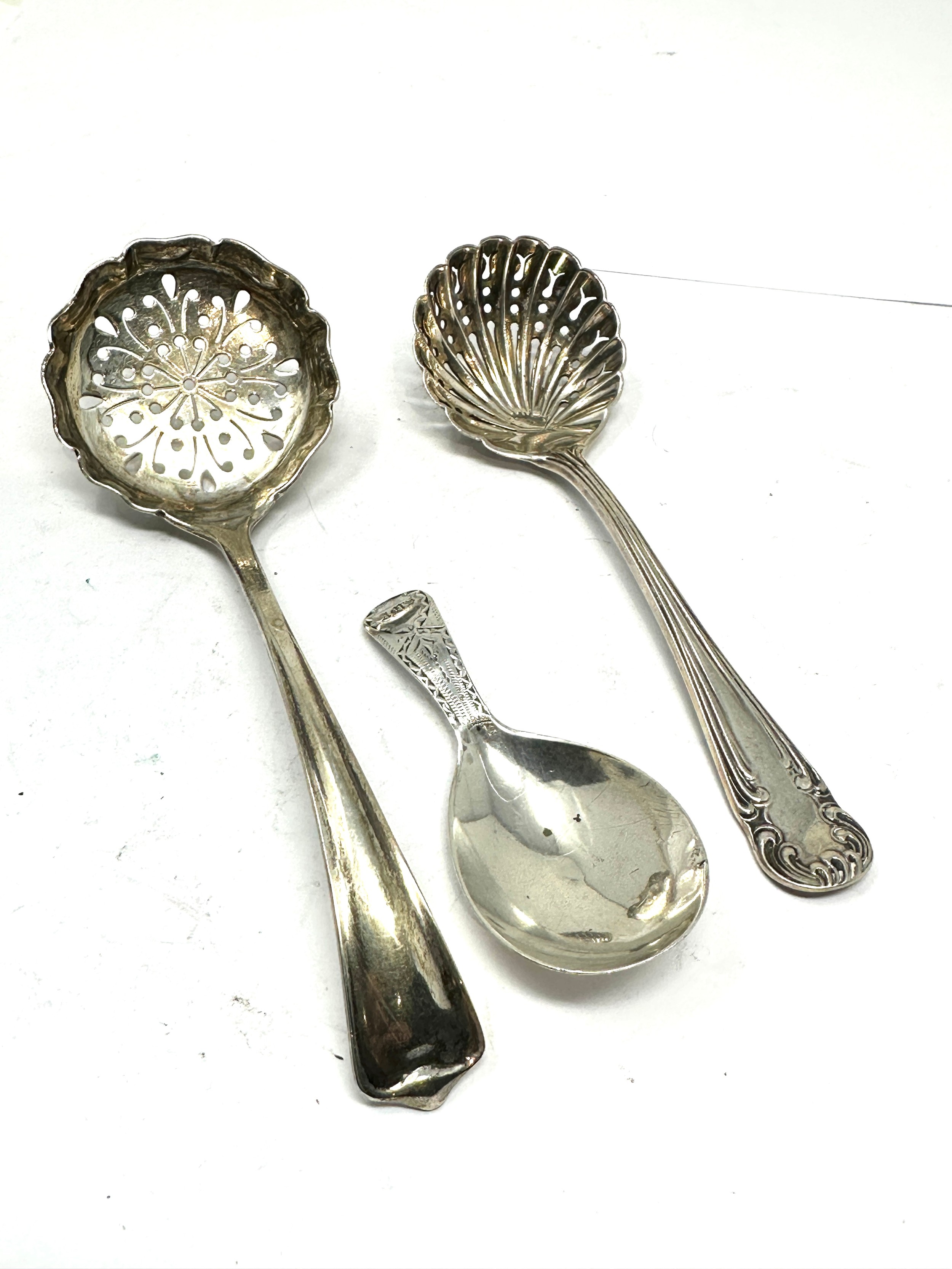 3 x .925 sterling spoons inc georgian, caddy, sifter etc