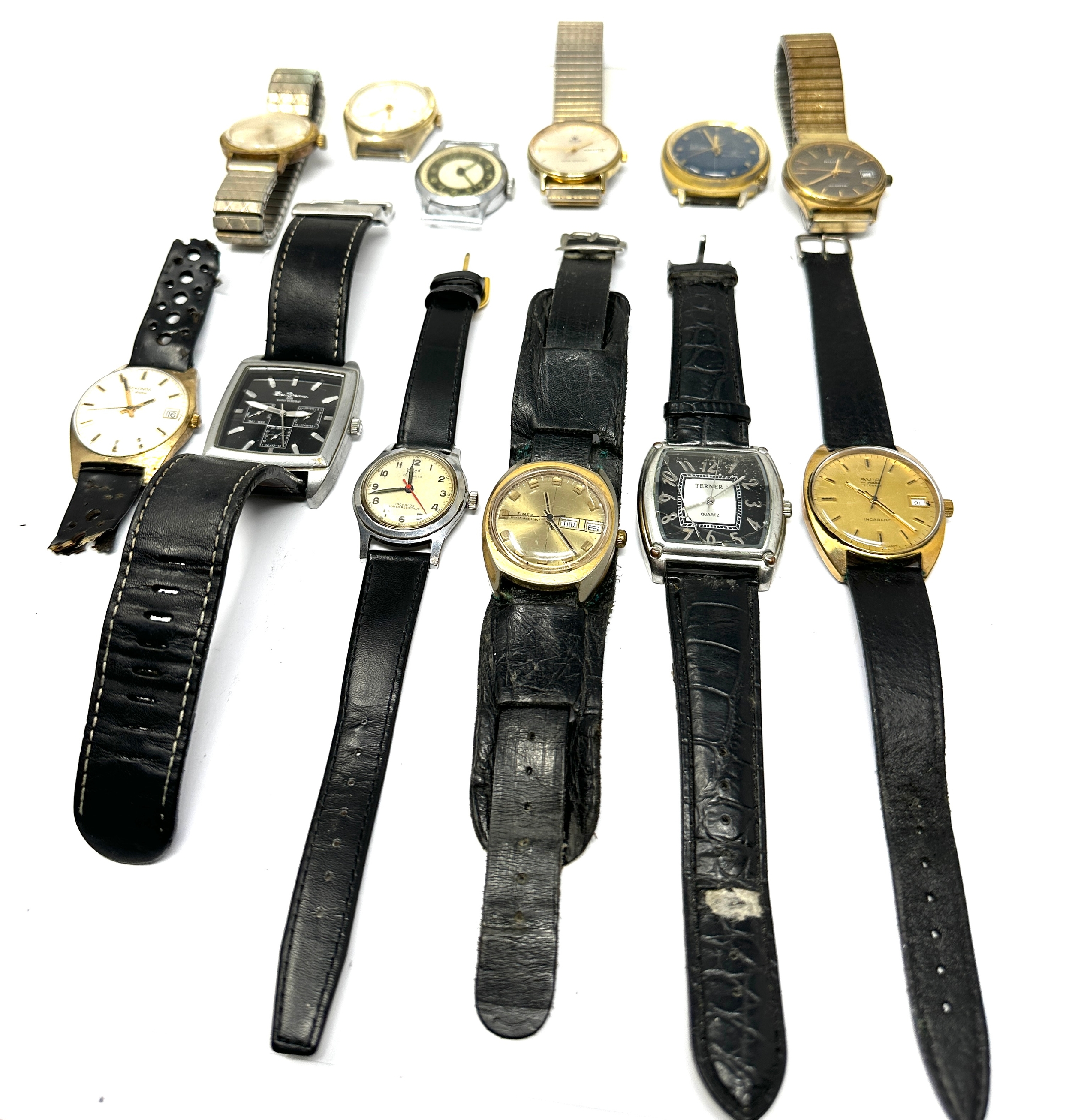 12 gents wristwatches all untested spares or repair inc avia terner timex lalvani guildhall ben