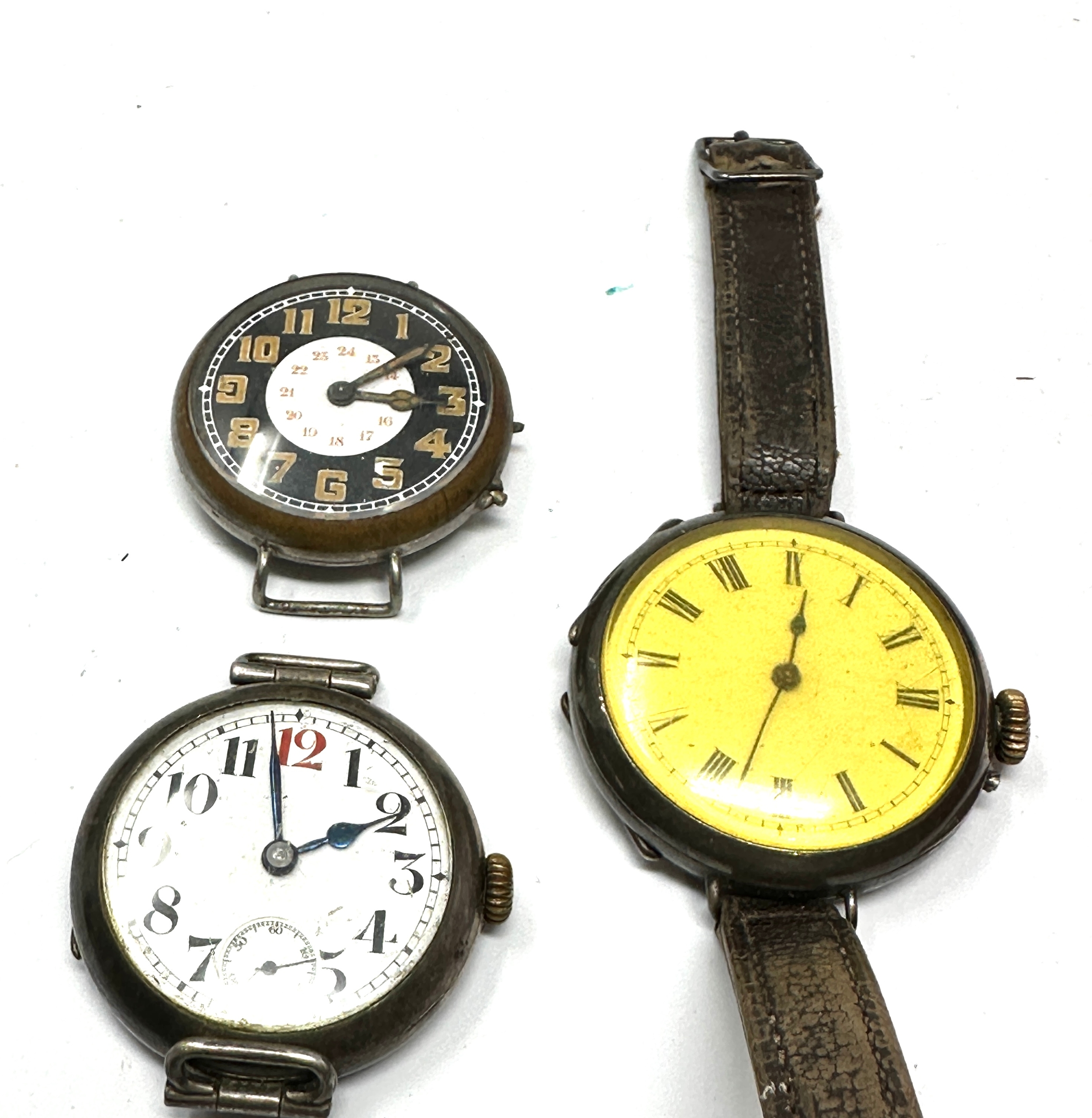 3 antique trench style wristwatches 2 silver non working