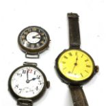 3 antique trench style wristwatches 2 silver non working