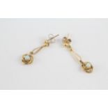 9ct gold opal drop earrings with scroll backs (1.6g)