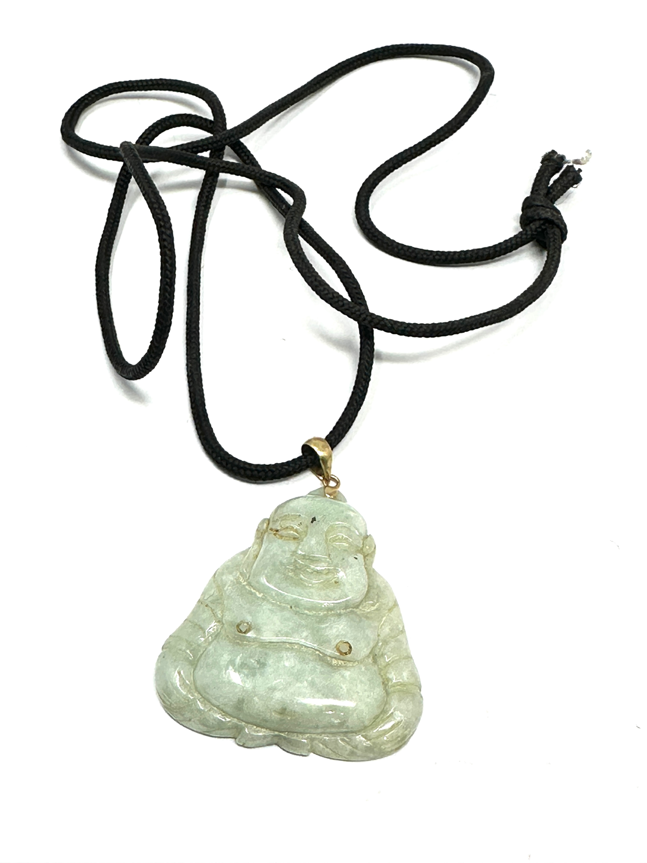 14ct gold bale jade buddha pendant necklace weight 14g