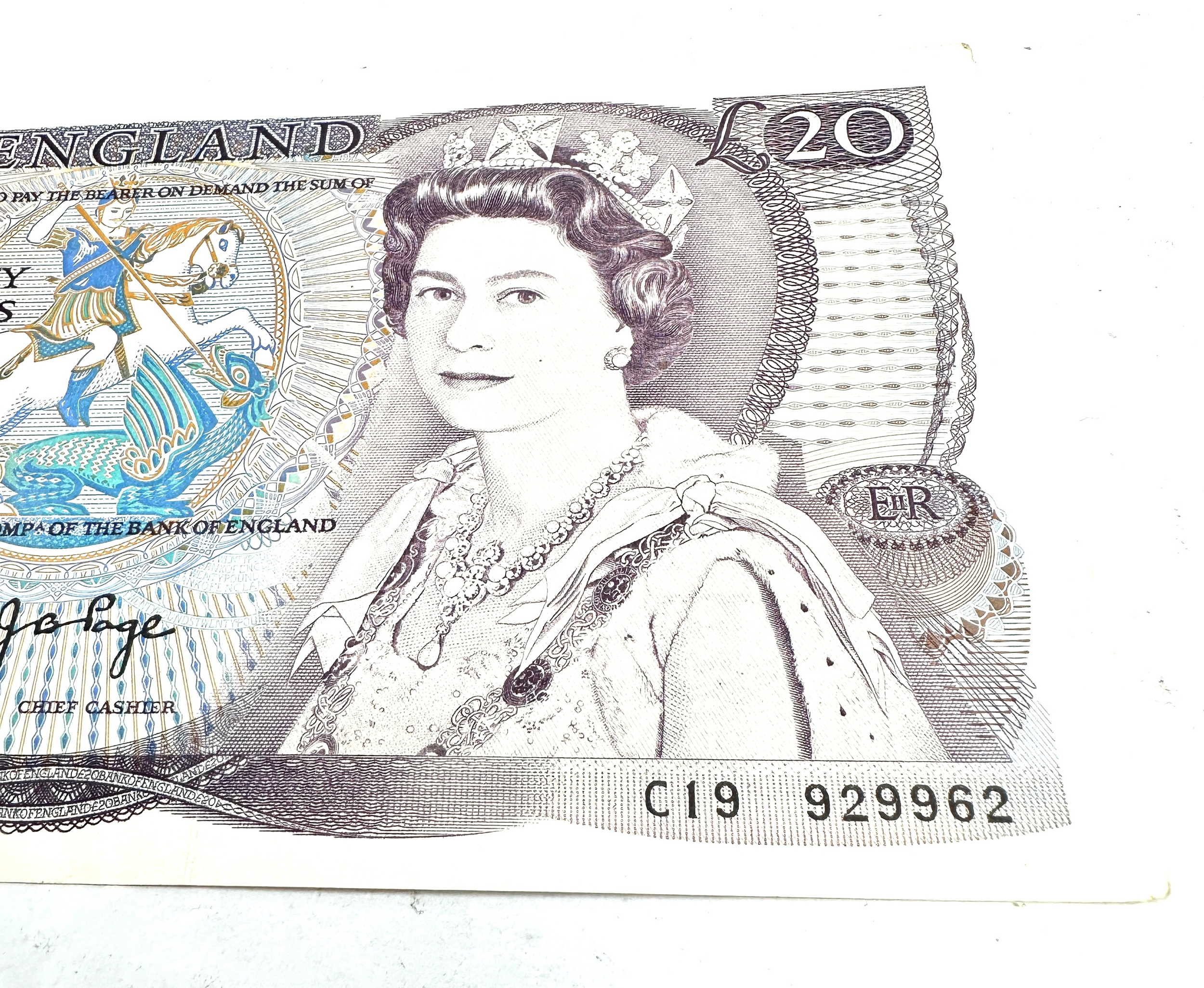 J B Page £20 Twenty Pounds Note, Queen Elizabeth II. hi grade Condition: C19 - Image 3 of 4