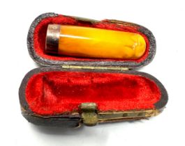 Small antique 9ct gold amber cheroot holder original box measures approx 4cm long