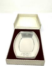 Boxed sterling silver presentation tray measures approx 17cm by 11cm weight 116g dated 1941-1966