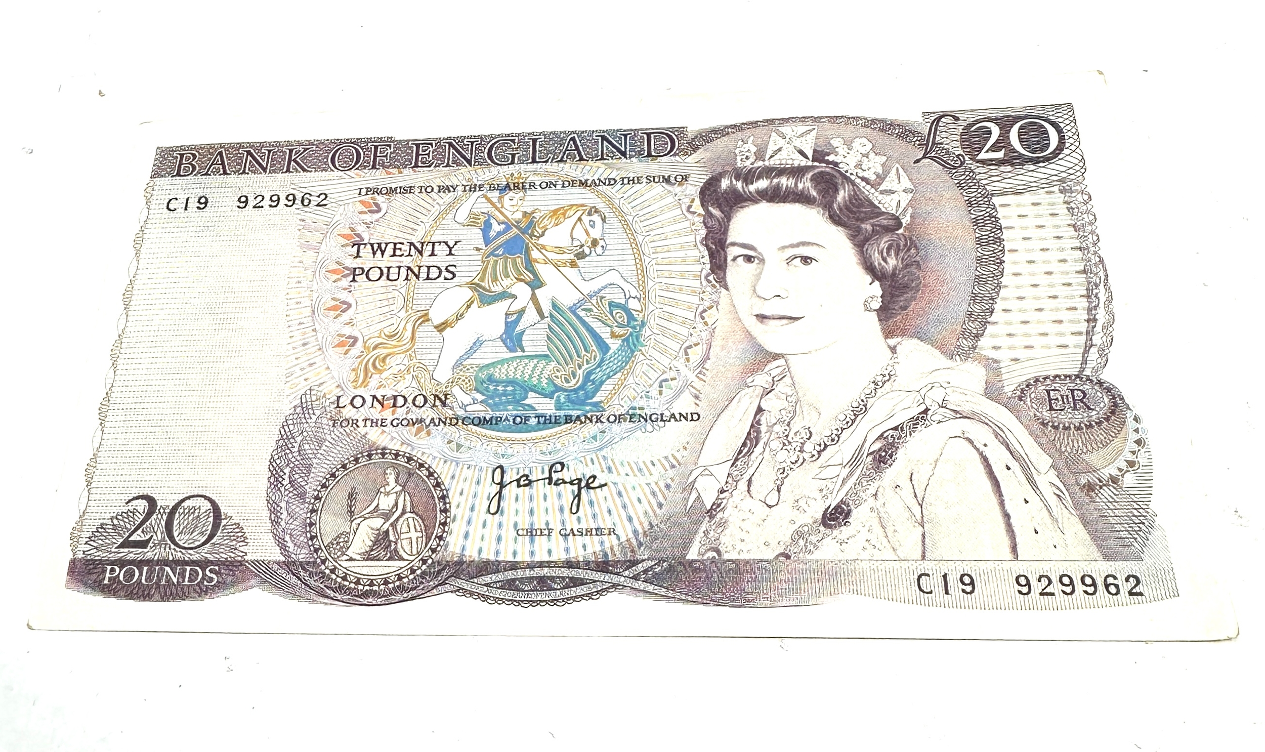 J B Page £20 Twenty Pounds Note, Queen Elizabeth II. hi grade Condition: C19