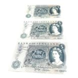 3 old £5 pound notes j.b page & hallam in high grade 1 has writing on