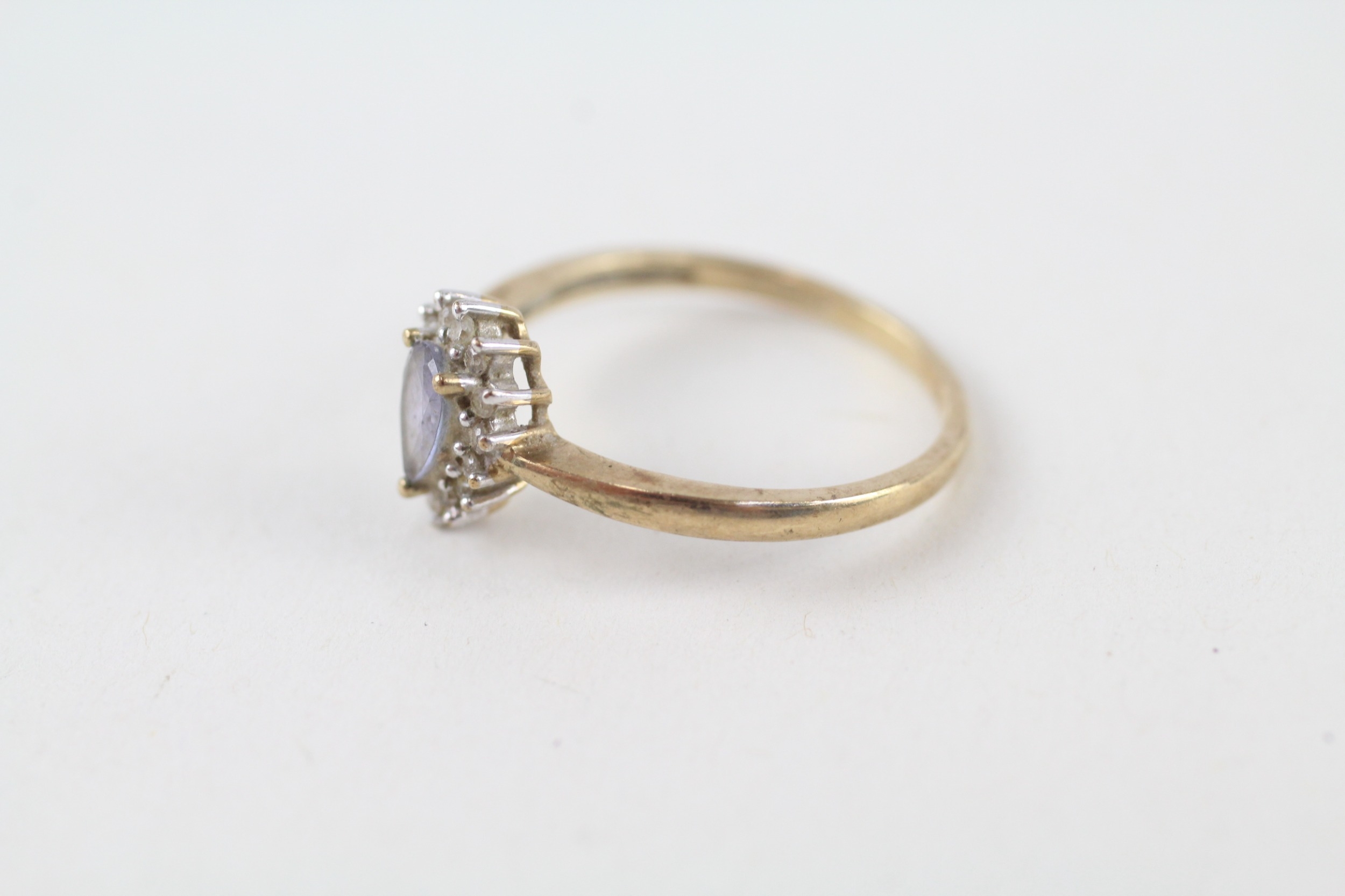 9ct gold pear-cut tanzanite & diamond cluster ring with UK hallmarks (1.7g) - Image 3 of 4