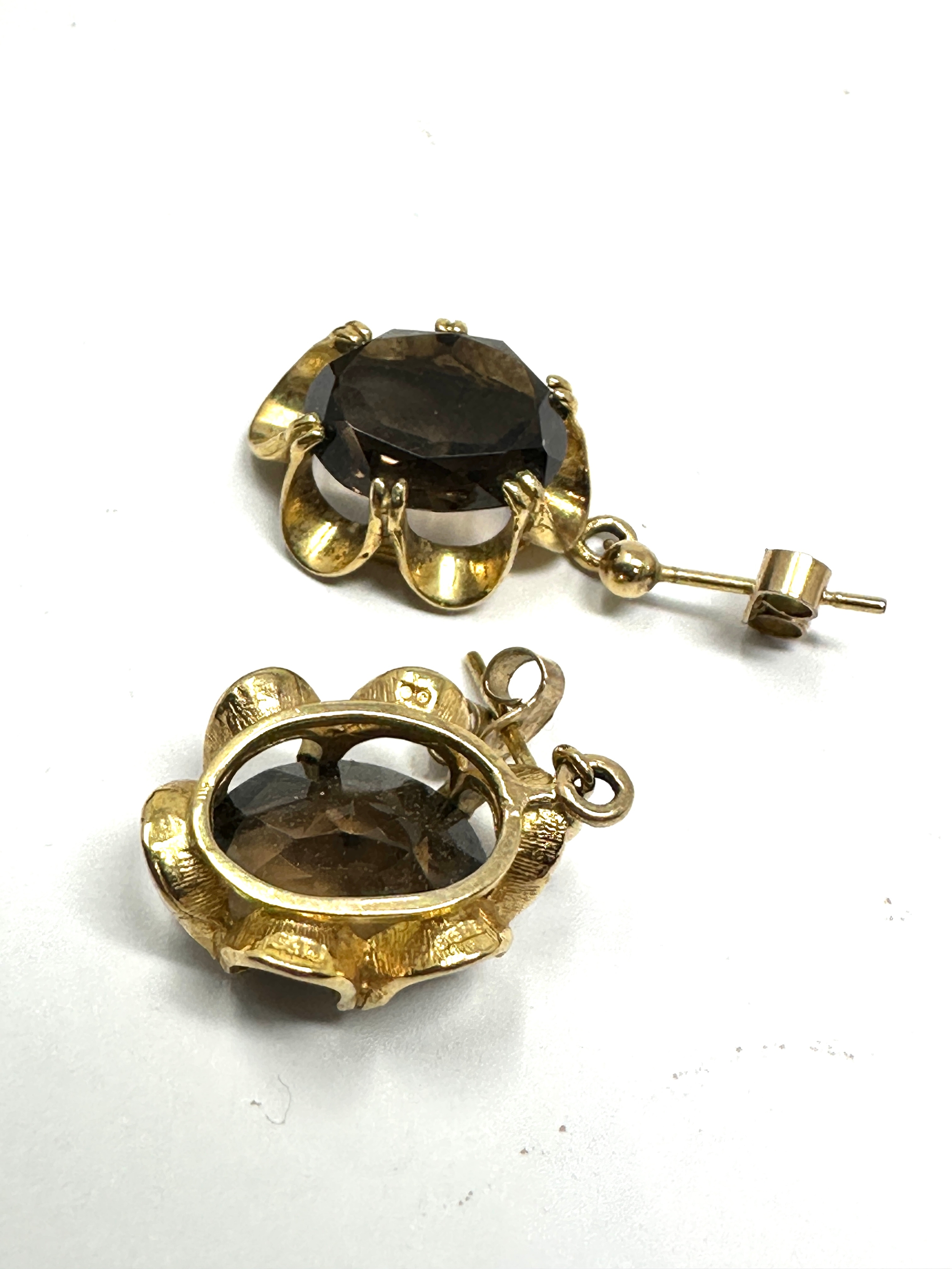 9ct gold smoky quartz earrings weight 5.1g - Image 3 of 3
