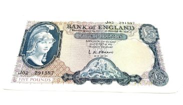Bank of England L K O'BRIEN £5 Five Pounds Banknote good grade note